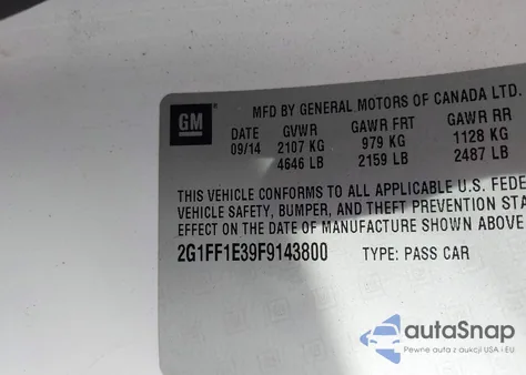 2015 Chevrolet Camaro 2Lt z USA, uszkodzony, nr VIN 2G1FF1E39F9143800